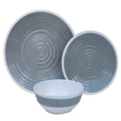 Outdoor Revolution Premium 12pc Melamine Plate And Bowl Set Pastel Grey -Sports Equipment Store tabl1004 1